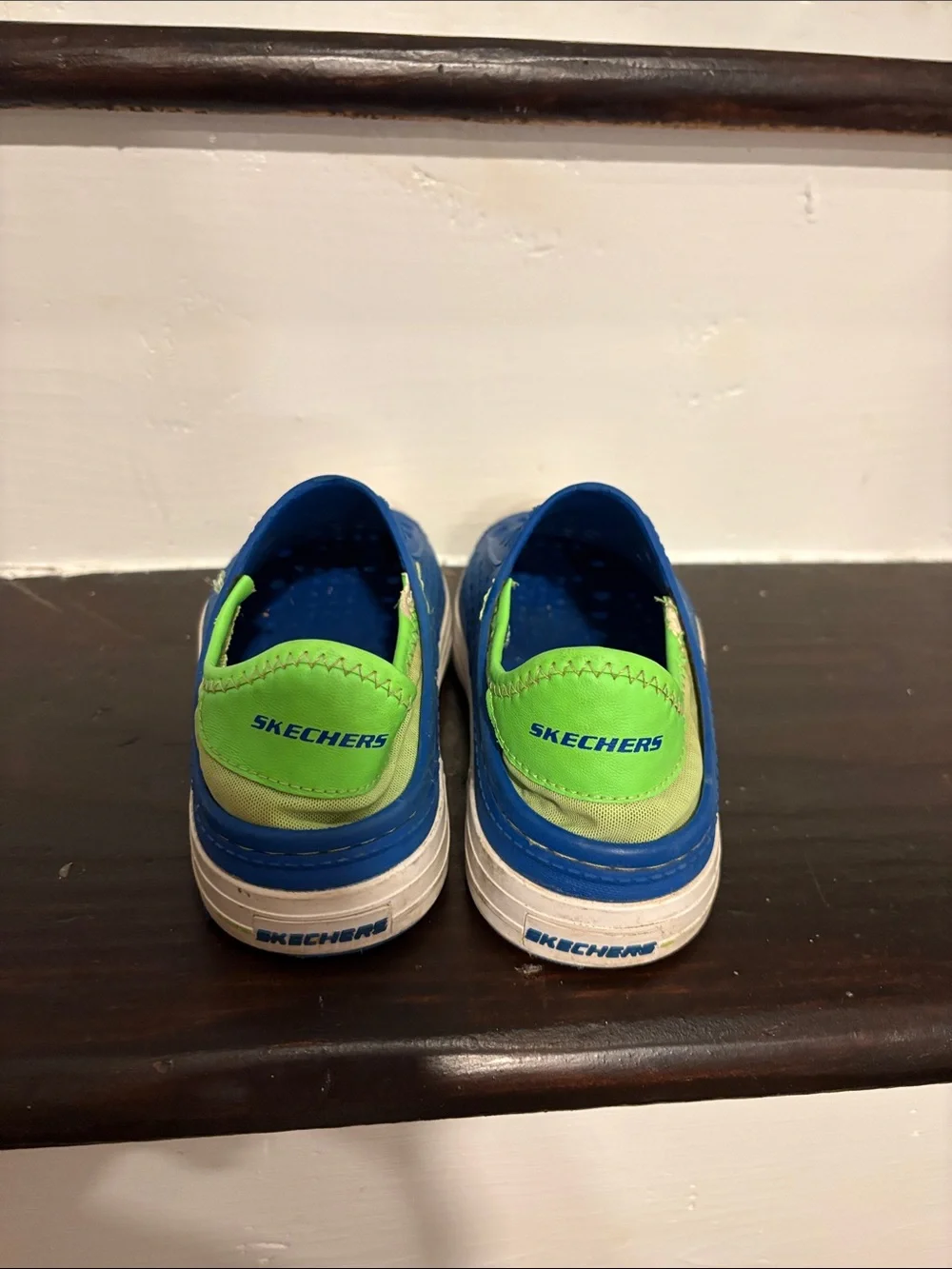 Skechers Blue Slip-On Perforated Kids Water Shoes with Lime Lining